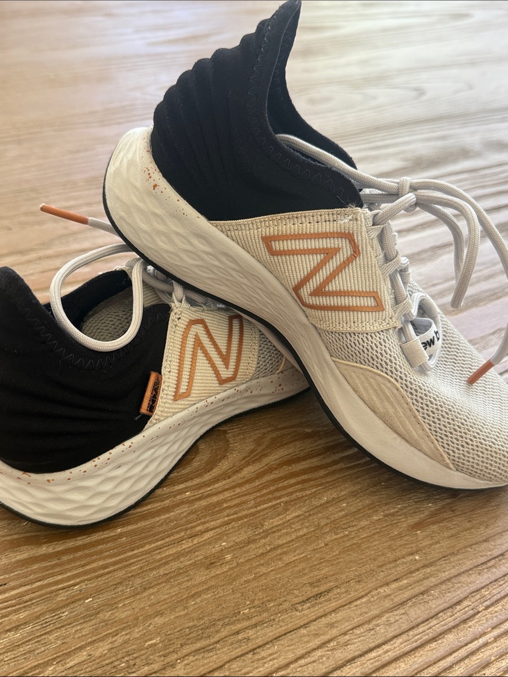 New Balance Boy’s White & Black Running Sneakers with Gold Accent